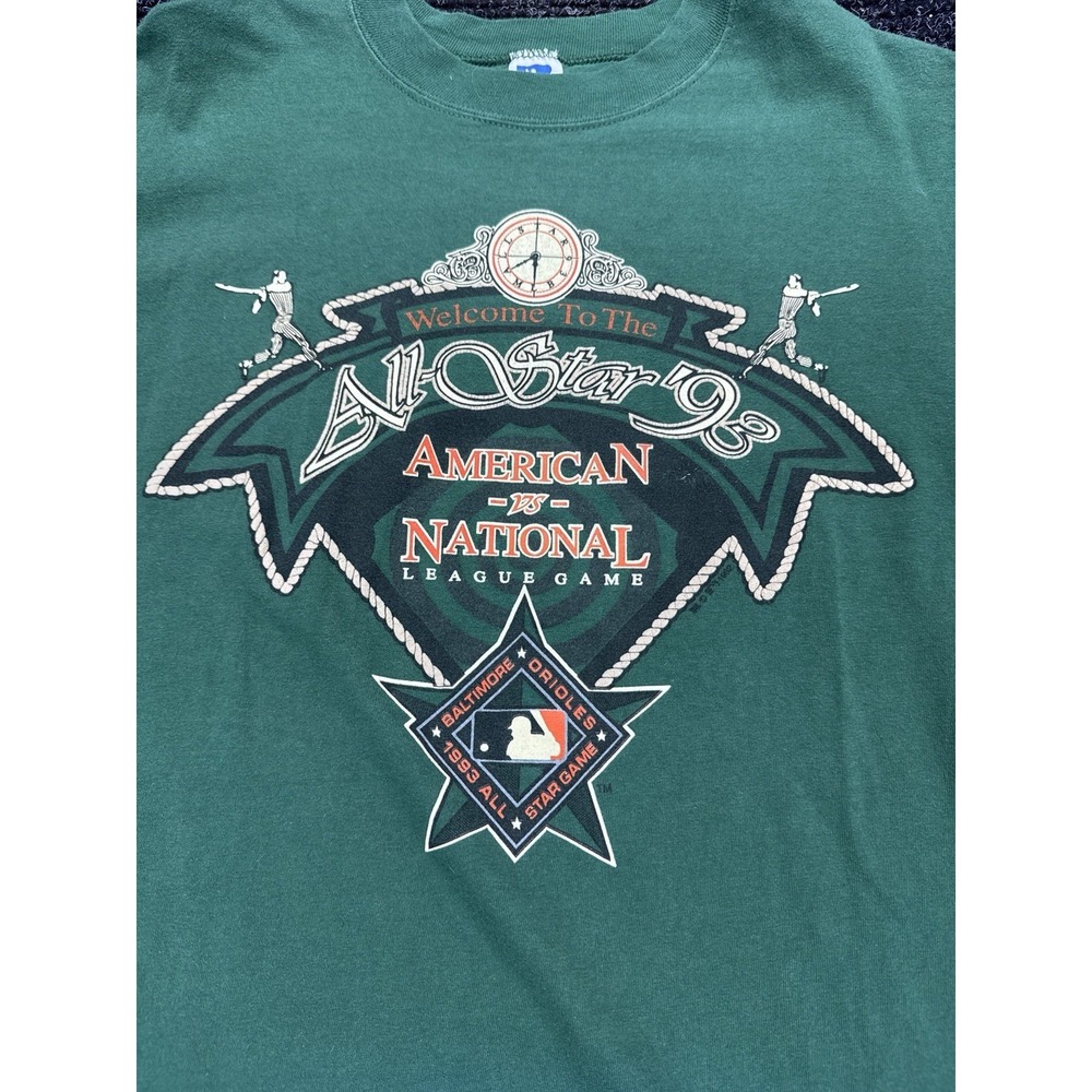 Vintage Baltimore All Star Game Russell T-Shirt Large 1993 Made in USA MLB Green - Picture 2 of 4